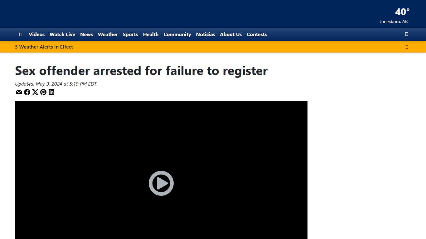 Sex offender arrested for failure to register